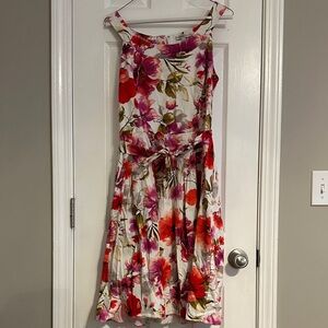 Sandra Darren Floral Midi Dress - Red and Pink